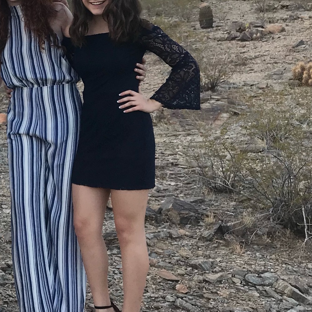 Speechless Navy Lace Off the Shoulder Mini Dress